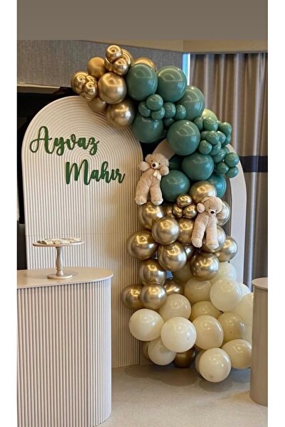 Çemrek Süs Parti Ada Çayı Yeşili Beige Gold Chrome Balloon Chain Set 100 Pieces