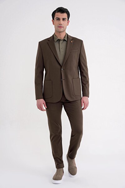 Efor Comfort Fit Mono Yaka Torba Cep Esnek Yünlü Kahverengi Spor Takım Elbise...