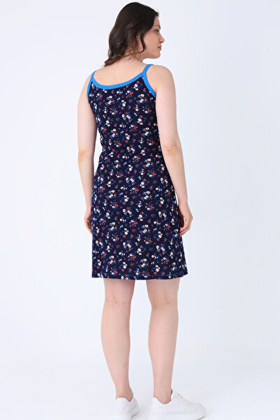 İntensive Women's Navy Blue Patterned 100% Cotton Strap Dress