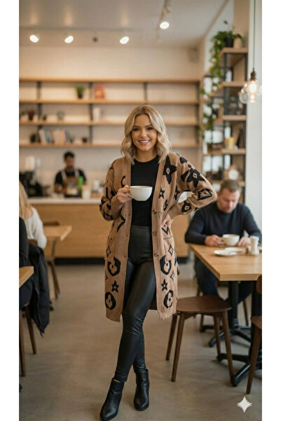 Rönesans Butik Jacquard Patterned Long Knit Jacket