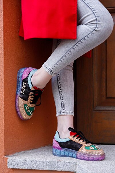 Layber Stone Patterned Transparent Sole Colorful Women's Sneaker Walking Shoes