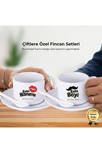 Nobbystar Kişiye Özel İsimli Evin Beyi ve Hanımı 2'li Türk Kahvesi Fincan Set...