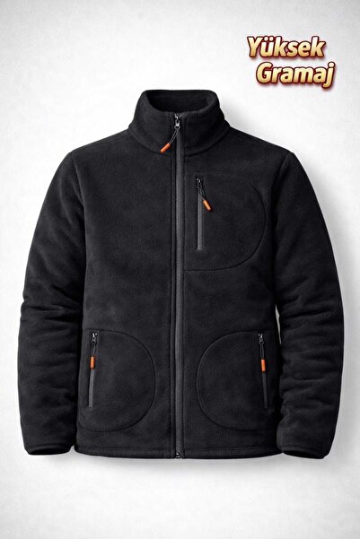 T.trend KALIN POLAR CEKET SİYAH YÜKSEK GRAMAJ TAM FERMUAR 3 CEP