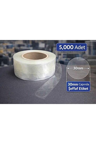 MK Ambalaj Round Cut Transparent Adhesive Tape Label Roll of 3,000 Pieces Lab...