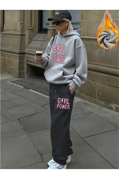 ELAN WEAR Printed Tracksuit Set Sweatshirt Jogger - Pink Printed Oversized Fl...