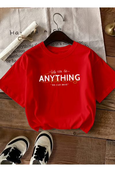 caddekombin Women's We Can Do It Printed Crew Neck Red T-Shirt