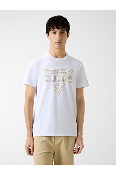 Guess Short Sleeve Basic Dyed Triangle Logo Men's White T-Shirt M6Ri09I3Z14-G011