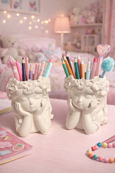 Sisay Home Dekoratif Kız Figürlü Kalemlik – Kız Çocuk Odası Masa Üstü Kalemli...