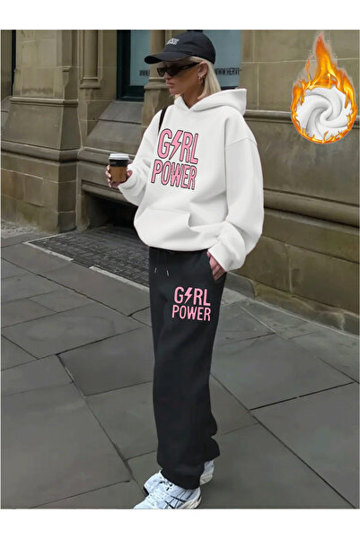 ELAN WEAR Printed Tracksuit Set Sweatshirt Jogger - Pink Printed Oversized Fl...