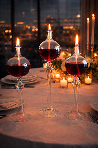 GLASSBLOWİNGART20 KÜRE AYAKLI 3 LÜ SET KANDİL+200 ML KANDİL YAĞ HEDİYE