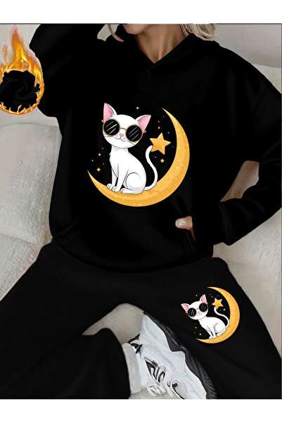 ELAN WEAR Cat B Printed Tracksuit Set Sweatshirt Jogger - O Oversized Ş Fleec...
