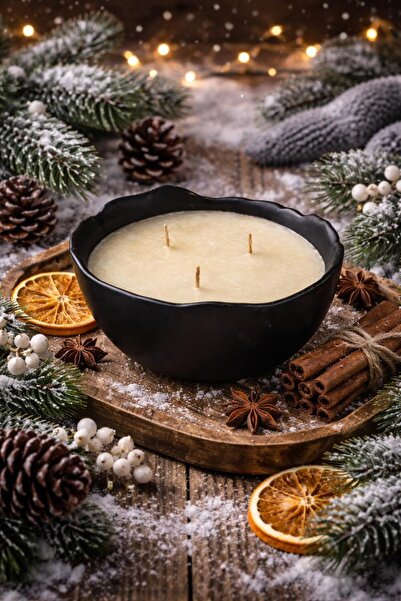 ersu store Üç Fitill Doğal Soya Wax Vanilya Kokulu Dekoratif Kase Hediyelik D...