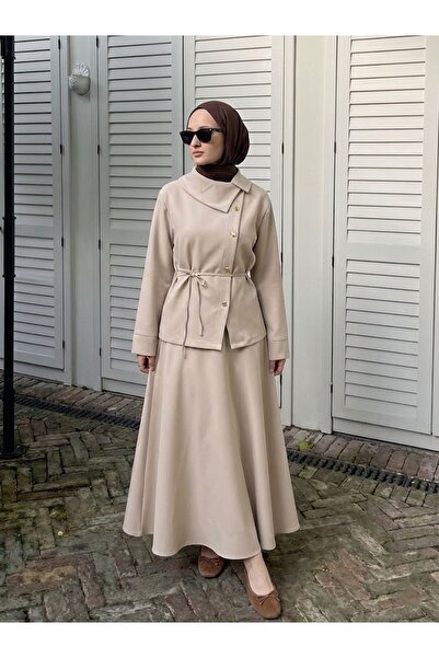Foremia Cross Buttoned Skirt Suit-Stone