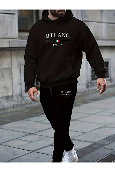 mercoledi Men's Milano Italy Printed Comfortable Fit Hooded Pocket Top Jogger...