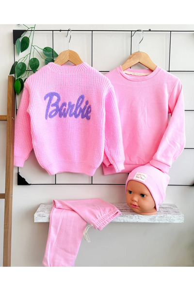 hümabebe سترة تريكو مطرزة من باربي وقماش ريبانا طقم مكون من 4 قطع للفتيات