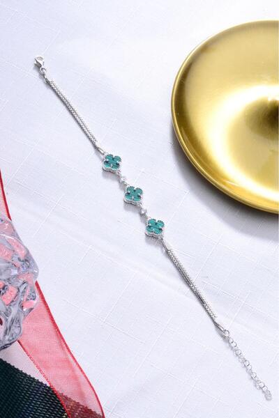 innuendo jewelery 925 Ayar Gümüş Üç Yoncalı İkili Zincir Bileklik