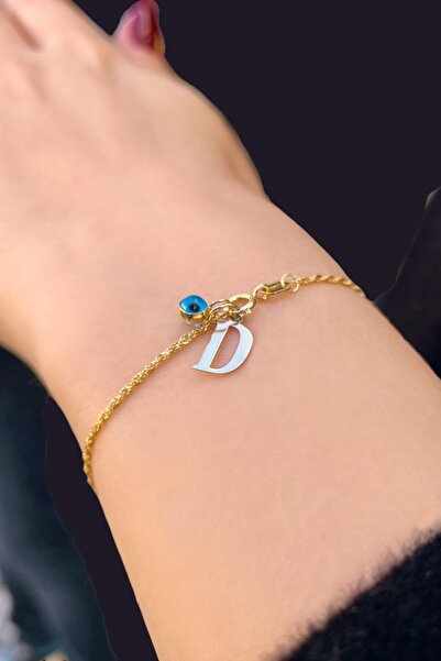 Altınaşkı Göz Boncuklu Harfli Halat Altın Bileklik