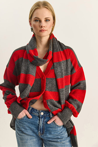 Bianco Lucci Women's Portable Scarf Striped Knitwear Cardigan Th251111 60283913