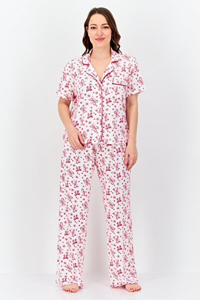 Kensie Women 2 Pcs Allover Print Top And Bottom Pyjama Set, Multicolor