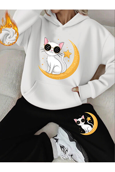 ELAN WEAR Cat B Printed Tracksuit Set Sweatshirt Jogger - O Oversized Ş Fleec...