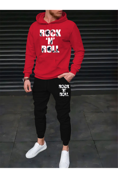 mercoledi Men's Comfortable Fit Hooded Pocket Top Jogger Elastic Cuff Bottom ...