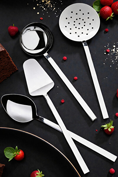 Ardore 4 Pieces Scoop Colander Spatula Serving Spoon Set Stainless Steel
