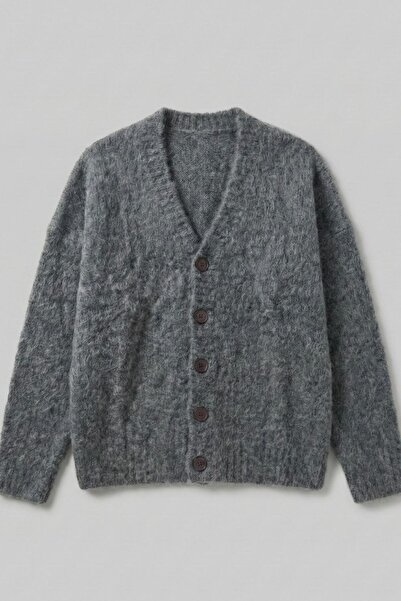 gothamvibes Anthracite Oversized Bearded Buttoned Cardigan