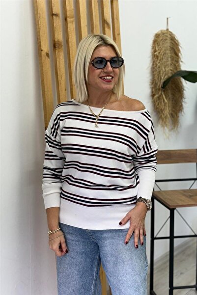 Liya Tek Omuzu Açık Çizgili Triko