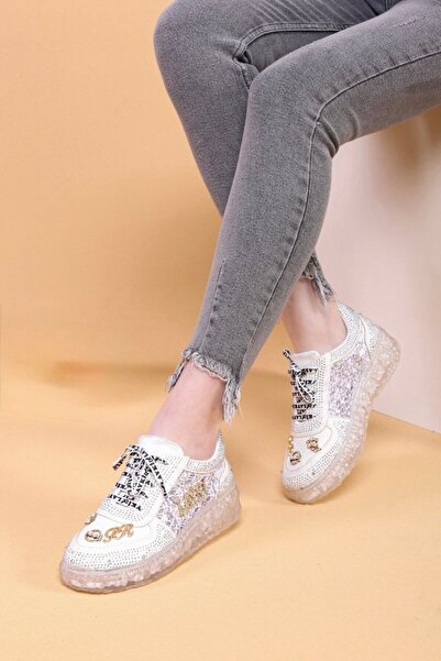 Layber Stone Patterned Transparent Sole Colorful Women's Sneaker Walking Shoes