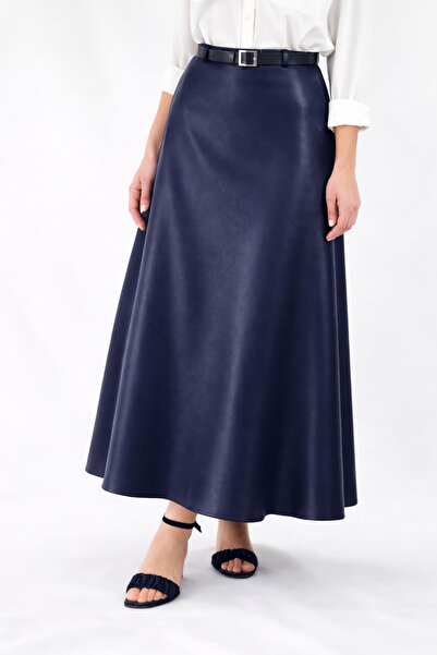 YAXİ FUSTA MAXI DETALIATA CU CUREA, LIVRĂ LIBERĂ, ALBASTRU MARIN, PIELE