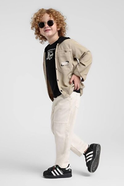 Jack Lions جاكليونز بيبي بوي 1-5 سنوات بغطاء رأس سترة مطبوع قميص جاكيت لون حجري