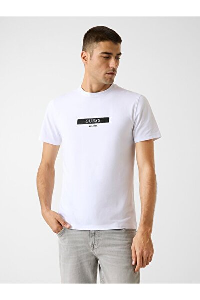 Guess Χρυσό Ανδρικό T-Shirt Κανονικής Εφαρμογής