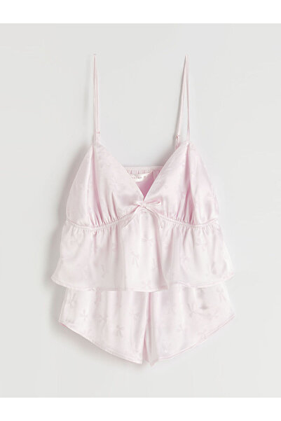 LC Waikiki Pembe V Yaka Saten Kadın Şortlu Pijama Takımı