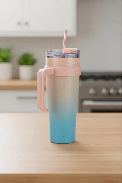 Ünsal Showroom كوب ترمس هورايزون مع ماصة باللون الفيروزي سعة 1000 مل B6838