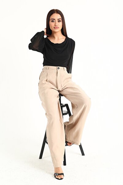 hivay Siyah Drapeli Tül Kol Detaylı Bluz