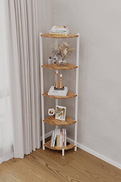 Tedarikcenter Eris 5 Raflı Köşe Kitaplık Mutfak Rafı Dekoratif Aksesuar Rafı ...