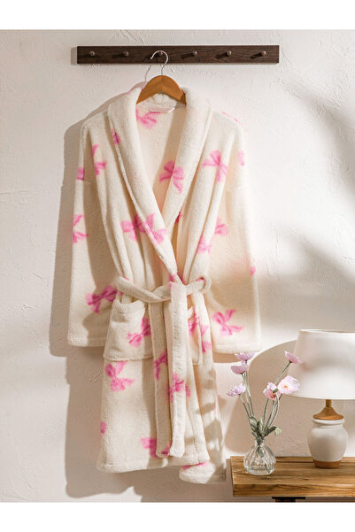 LC Waikiki Halat de damă din pluș cu model cu funde ecru