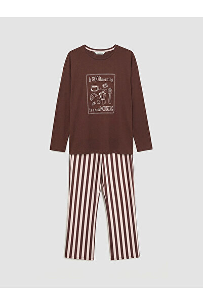 LC Waikiki Pink Crew Neck Printed Women's Pajamas Set