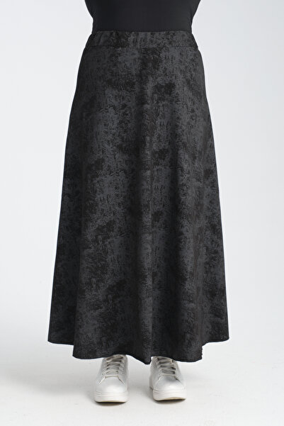 Gül Moda Fusta lungă de tesettură cu model negru uleiat cu imprimeu cu buzunare