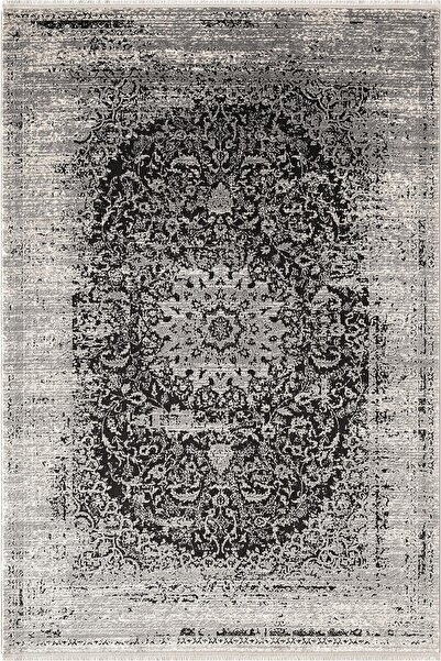 Karmen Halı Look Black LB008G Siyah Gri Çerçeveli Klasik Desen Akrilik Yumuşa...