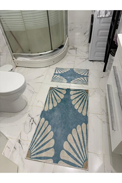 Etnik Dekor Four Corner Mussel Patterned 2-Piece Digital Printing, Non-Slip B...