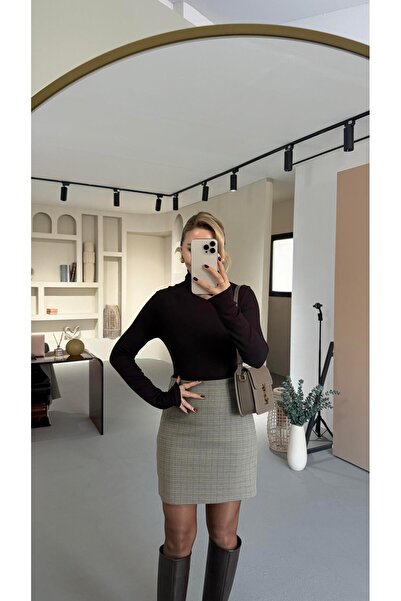 Sezgi Tekin Fusta mini cu model picior de găină maro