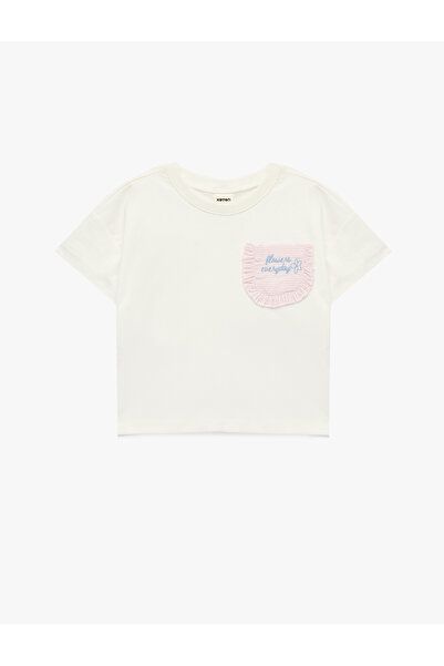 Koton تي شيرت قطني بأكمام قصيرة وياقة دائرية مع تفاصيل جيب