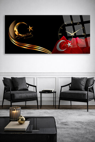 Olinpa KIRILMAZ CAM DUVAR SAATİ HEM TABLO HEM SAAT – TÜRK BAYRAĞI VE ATATÜRK ...