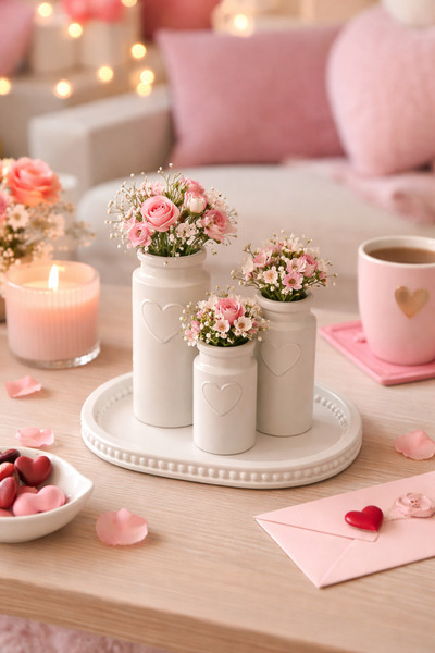 Sisay Home Sevgililer Günü Dekoratif Vazo Seti – Kalp Detaylı, Minik Çiçeklik...