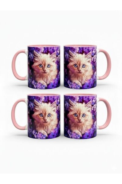 Viyalente 4 قطع من أكواب البورسلين بسعة 300 مل من كات كونسبت، قابلة للغسل في ...