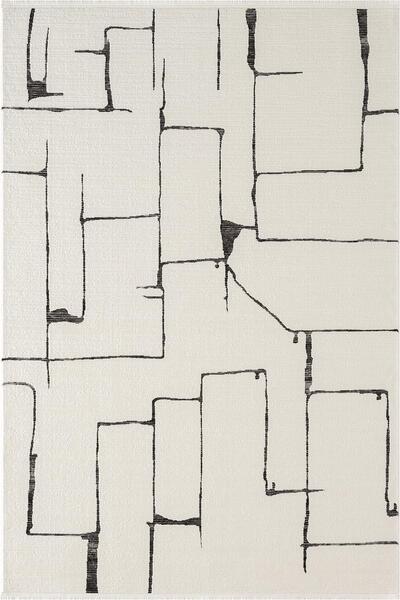 Karmen Halı Look Black LB004W Krem Halı Siyah Dekoratif Çizgili Modern Desen ...