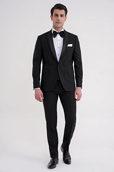 Efor Slim Fit Removable Swallow Collar Satin Black Groom Suit Tuxedo Set Blac...