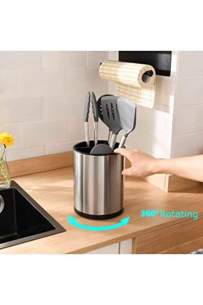 MOSTAFA Rotating kitchen utensil organizer with four compartments, made of st...