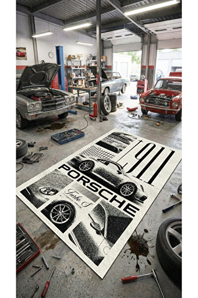 RUGRUMBA Kaymaz Taban Makinede Yıkanabilir Araba Desenli Gamer Genç Odası Halısı